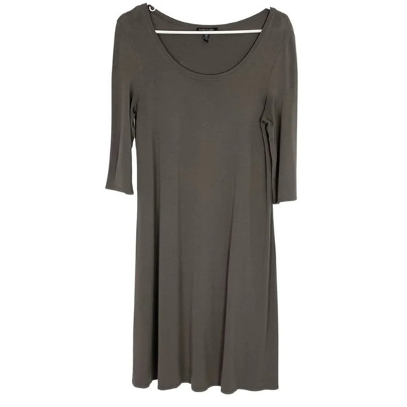 Eileen Fisher Scoop Neck Jersey Knit Swing Dress Tunic Taupe Womens Small Petite - Picture 1 of 12